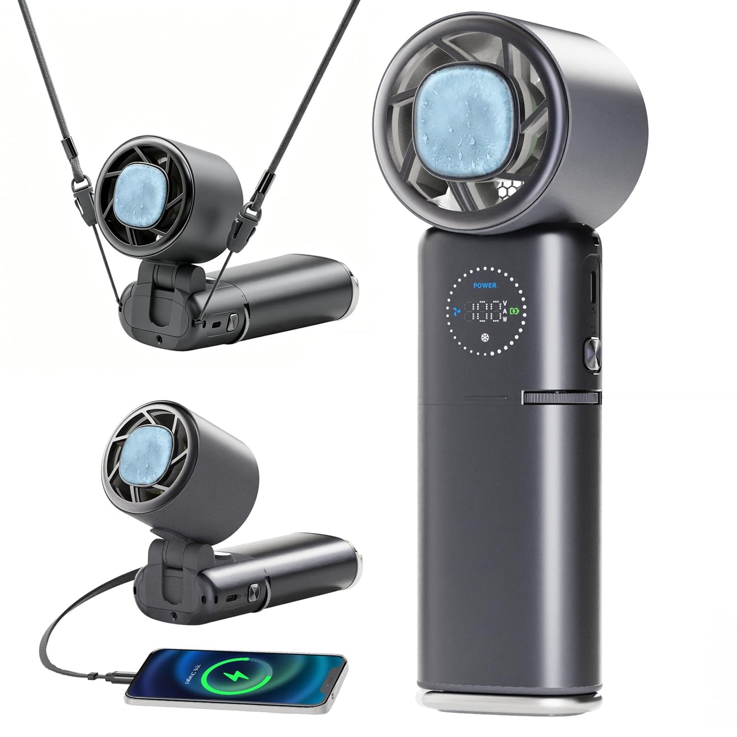 9000mAh Handheld Fan, Rechargeable Portable Fan with Power Bank Function