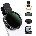 52MM Variable ND2-ND400 Filter, Ultra Slim Multi-Coated Adjustable Neutral Density Filter, Clip-on Phone Lens ND Filter Kit, Compatible for iPhone 15