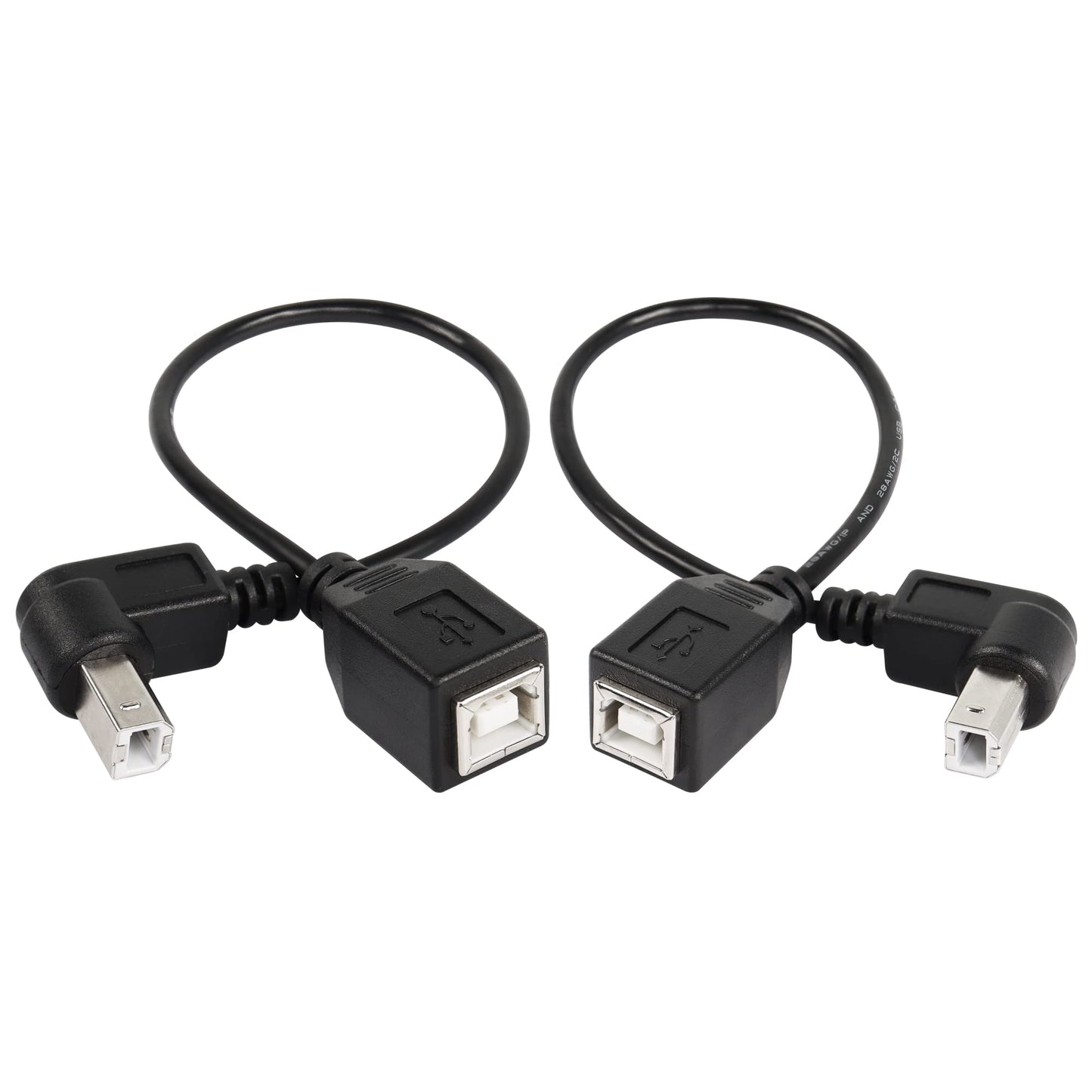 SinLoon USB 2.0 Type-B Printer Cable, 2-Pack USB 2.0 B Female to Type-B Male (90 Degree UP + Down Right Angle) Printer Short Extension Cable