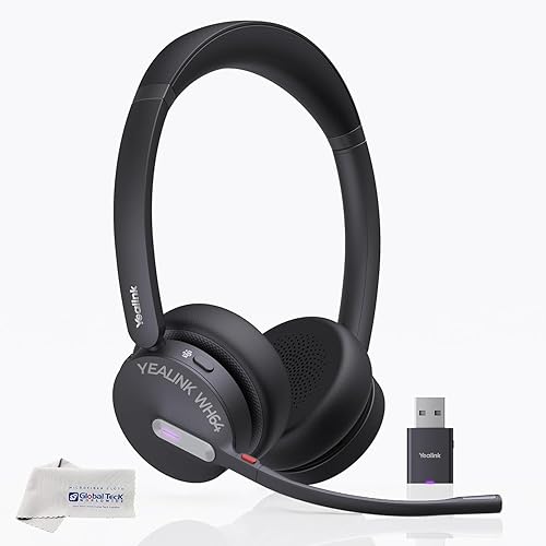 Yealink WH64 Hybrid Wireless Headphones DECT & Bluetooth Duo MS, Teams Certified, For PC, Laptop & Mobile, USB-C Dongle, 150m Range, 32H Talk Time…