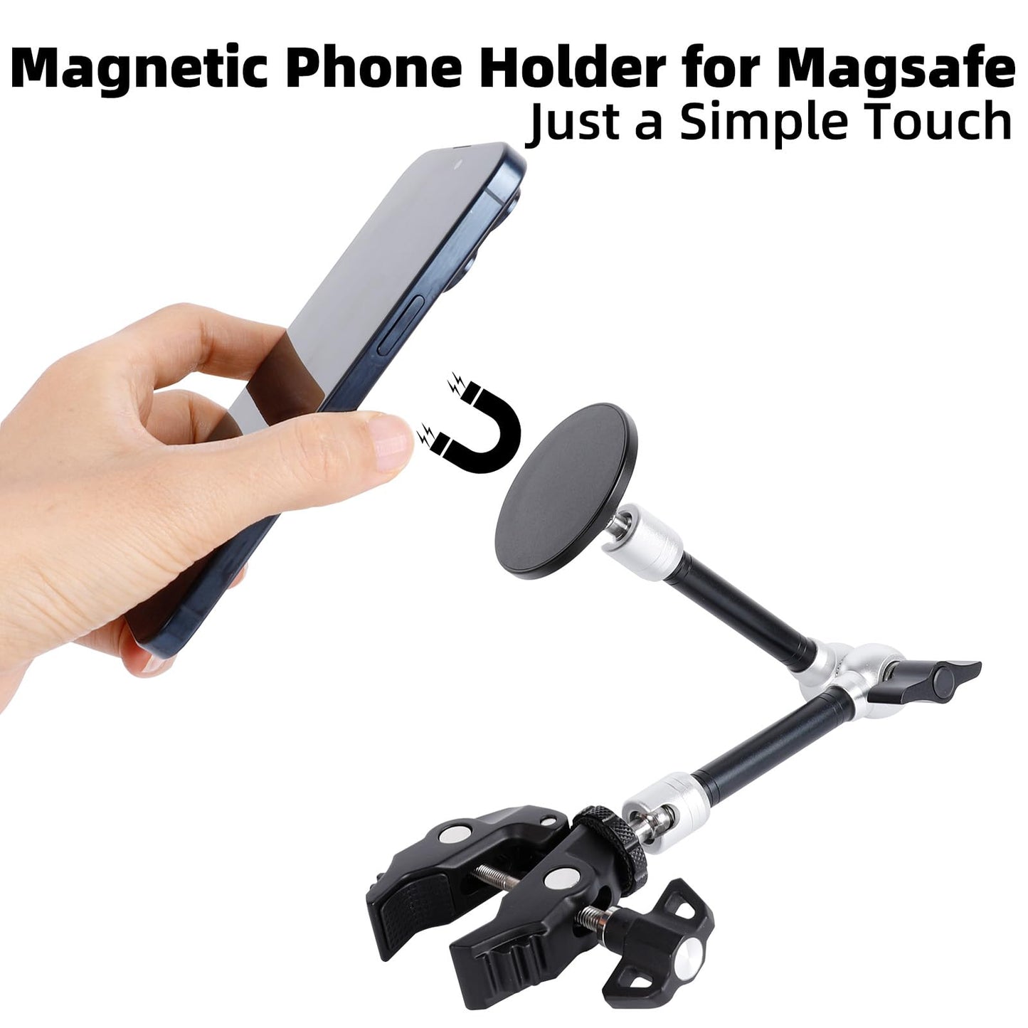 FPN All-Metal Magnetic Phone Holder with Super Clamp&10? Long Arm for Magsafe, Adjustable Rear View Mirror Phone Holder Mount for Car/Truck/Handlebar