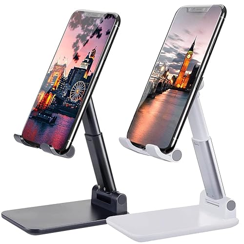 Meetuo 2 Pcs Cell Phone Stand, Adjustable Angle Height Phone Stand for Desk, Fully Foldable/Portable Phone Holder, Compatible with iPhone