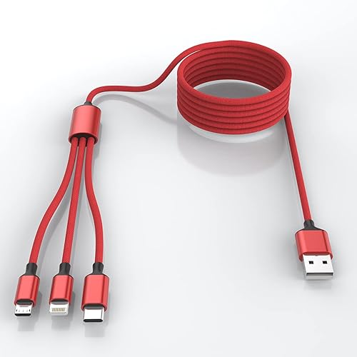 Multi 3 in 1 USB Long iPhone Charging Cable, 1.8M/5.9Ft Nylon Braided Universal Phone Charger Cord USB C/Micro USB/Lightning Connector Adapter