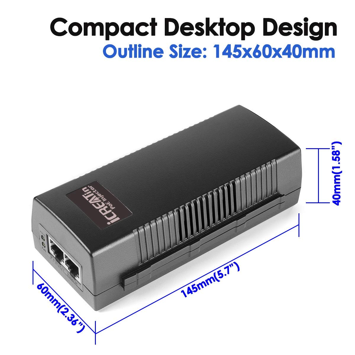 60W Gigabit PoE+ Injector, 10/100/1000Mbps, PoE++ Injector Ethernet Adapter, Shidlded RJ-45, IEEE 802.3af/at/bt Compliant, Up to 328 Ft, Replace
