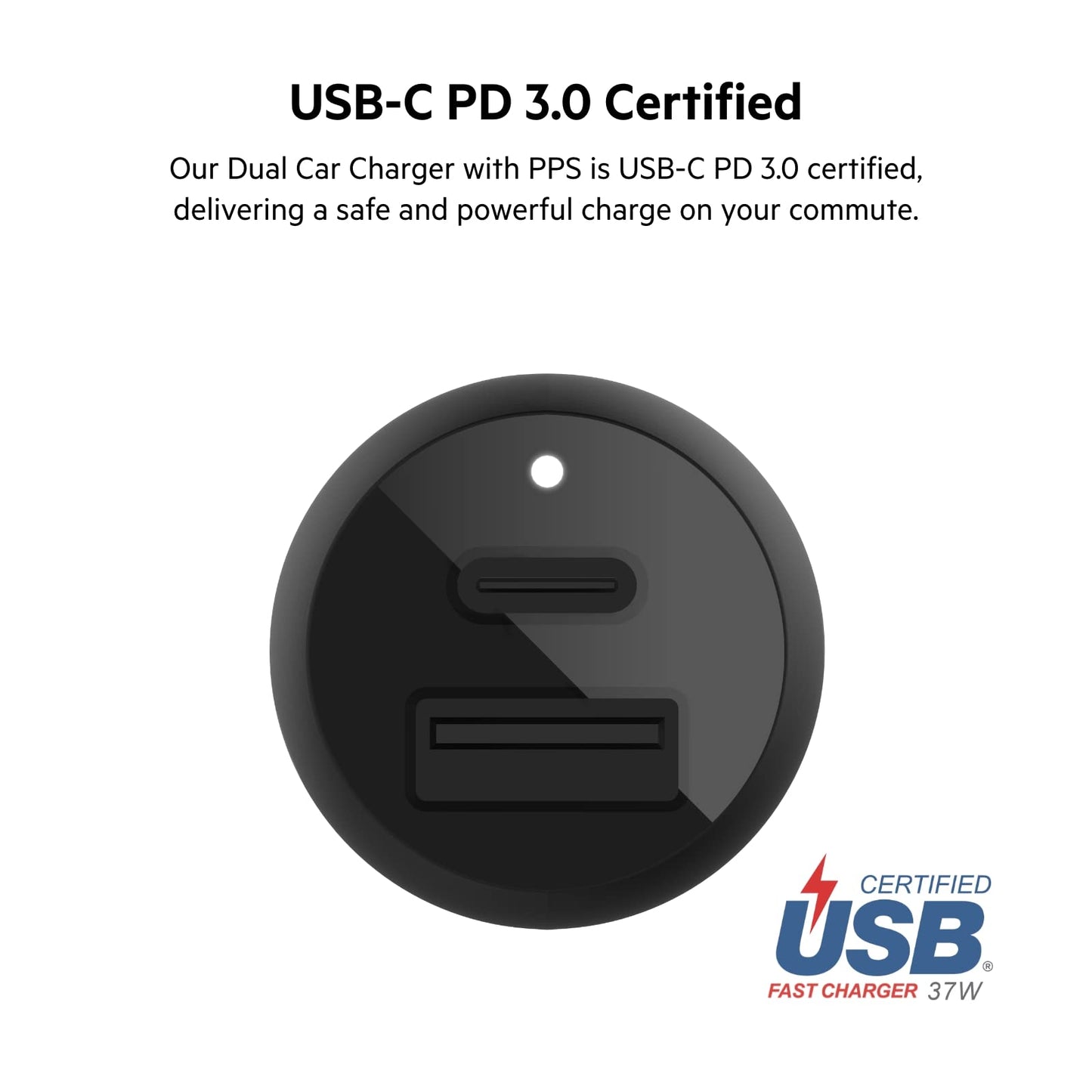 Belkin 37W Dual Port Fast Car Charger with 3.3ft USB-C Cable Included, USB-C 25W PPS Port and USB-A 12W Port for Galaxy S23, S23+, Ultra, Note20