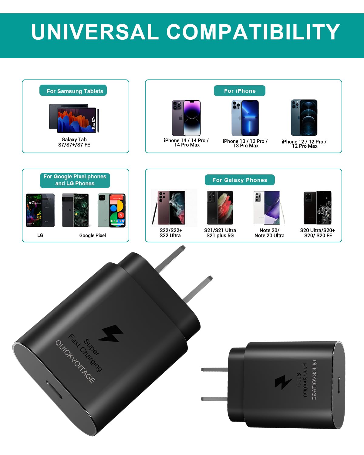 25W Super Fast Type C Charger + Cable Compatible with Samsung Galaxy S22 Ultra Charging Block Wall S21 USB