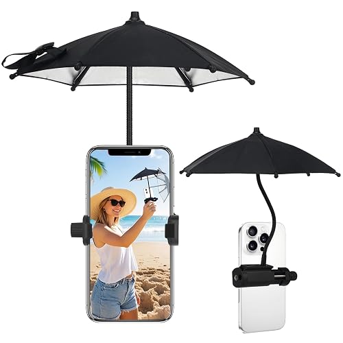 Fixed Clip-on Phone Umbrella for Sun with Flexible Adjustable Handle, Mini Strong Clip Cell Phone Umbrellas Sun Shade Anti Sunlight and Glare fits
