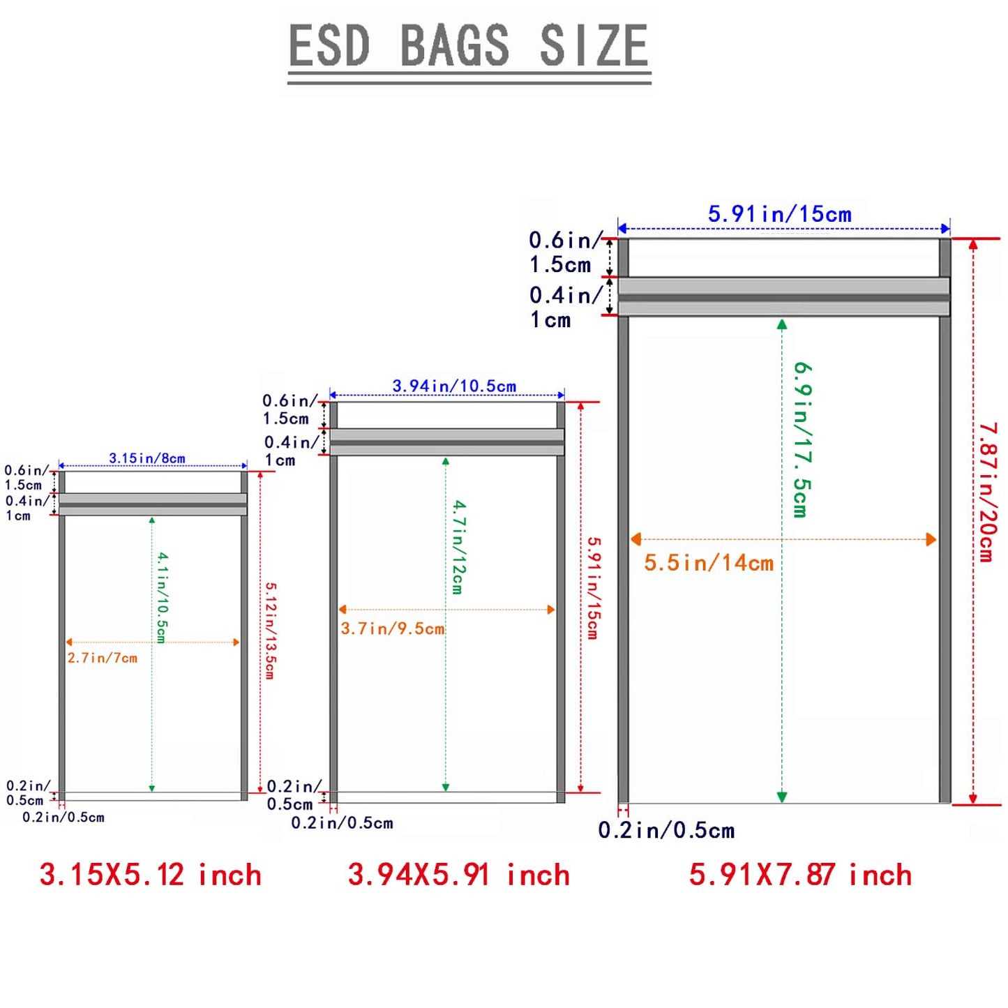 ESD Bags,Anti Static Bags,36Pcs Mixed Sizes(3.15 * 5.1/3.94 * 5.9/5.9 * 7.87) inches Translucent Antistatic Bag with Labels for SSD,HDD Varieties