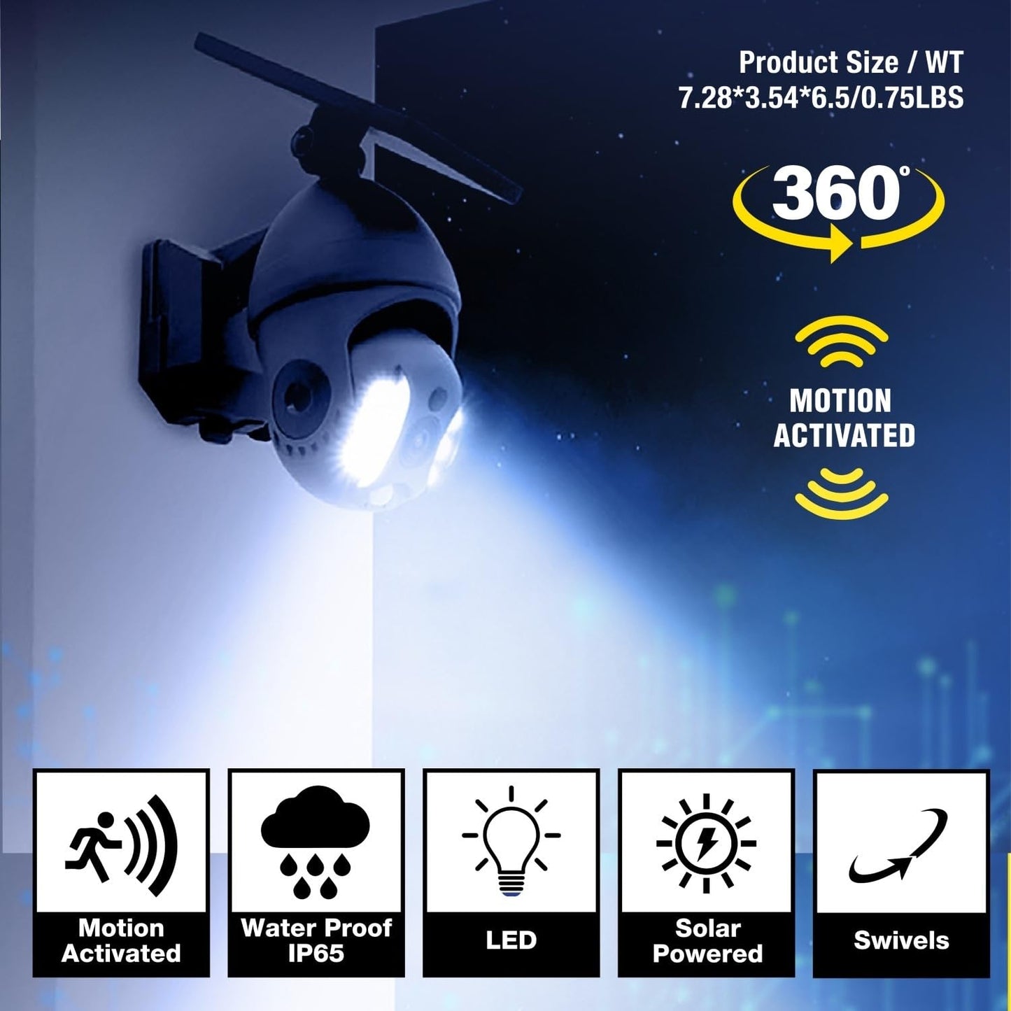 Bell+Howell Bionic Spotlight Extreme 360 - Solar Powered Outdoor Lights, Rain and Snow Resistant, Wireless w/Motion Sensor Outdoor for Yard, Garage