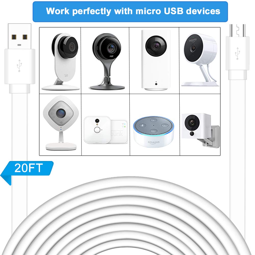 3Pack 20FT USB Power Extension Cord Compatible with Wyze Cam, WyzeCam Pan,Yi Cam,YI Dome Home,Oculus Go,Kasa,Nest Cam,Netvue,Blink,Furbo Dog,Cloud