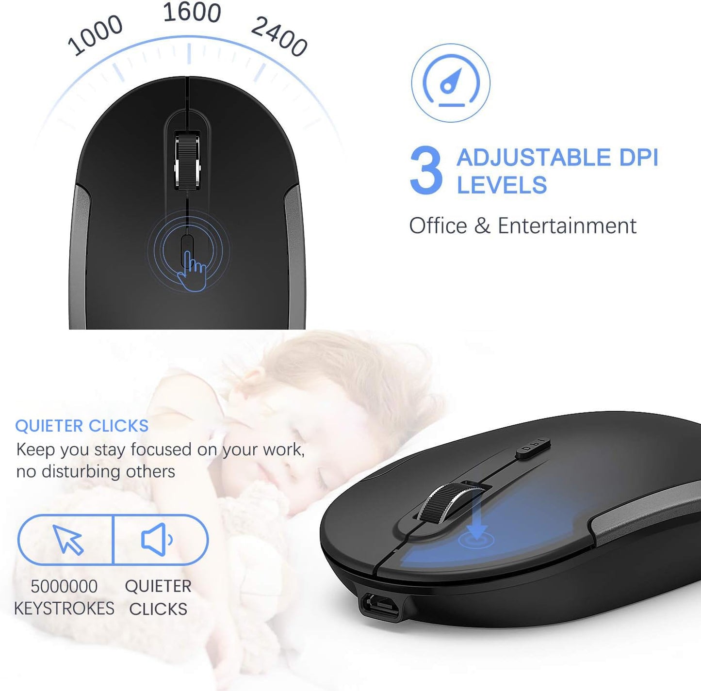 Wireless Keyboard and Mouse, Vssoplor Rechargeable Quiet Full-Size Keyboard and Mouse Combo Set Ultra Slim Design for Laptop, PC, Notebook