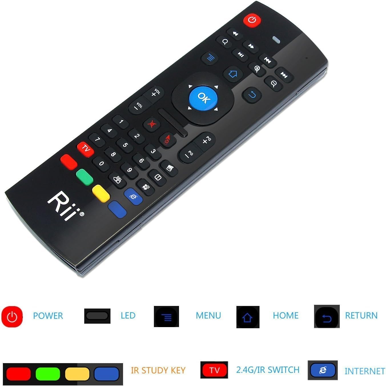 Rii MX3 Multifunction 2.4G Fly Mouse Mini Wireless Keyboard & Infrared Remote Control & 3-Gyro + 3-Gsensor for Google Android Smart TV, IPTV, HTPC