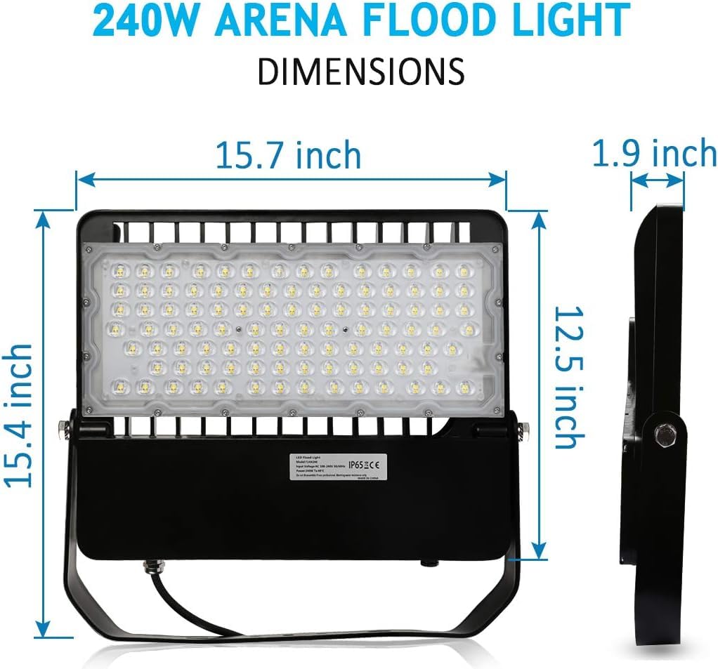 ledmo 240W Outdoor LED Flood Light, 36000 Lumens Large Area Stadium Lighting, 5000K Daylight Die-Cast Aluminum Security Light for Backyard Warehouse