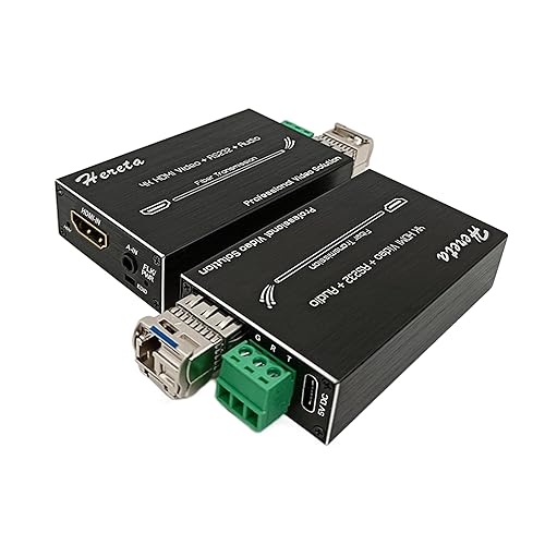 Hereta 4K HDMI Optical Video Extender 10.2Gbps Mini HD Fiber Converter with RS232 and Audio Extension of Distances Up to 20km Over Single-Mode Single