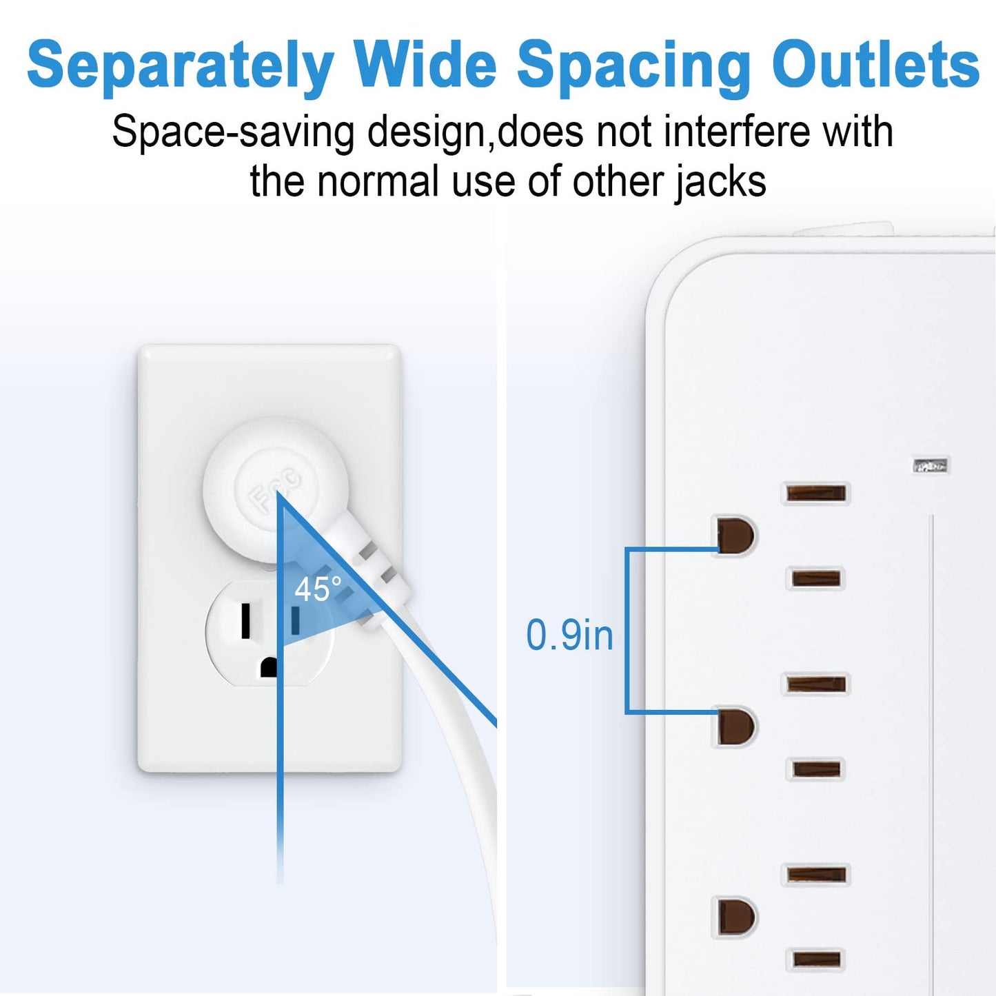Surge Protector Power Strip, 4FT Extension Cord (2000W/10A) Flat Plug Power Strip with 8 Outlets 4 USB (1 USB C) Charging Ports, 1700 Joules Wall