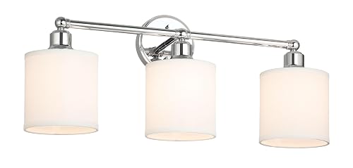 XiNBEi Lighting Wall Light, Bathroom Vanity Light with Fabric Shade, 3 Light Wall Fixture Chrome Finish for Bathroom XB-W1214-3-CH