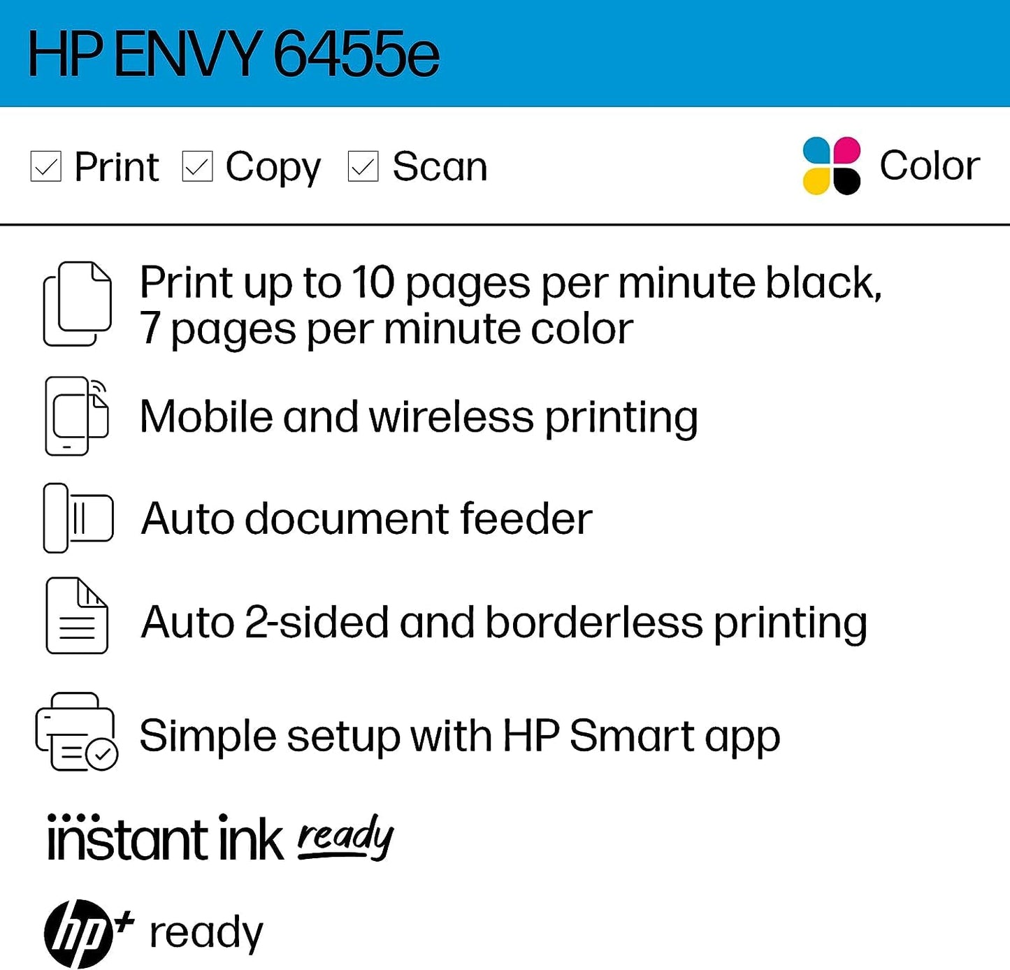 HP Envy 6455e Wireless Color All-in-One Printer with 6 Months Free Ink (223R1A) (Renewed Premium), White