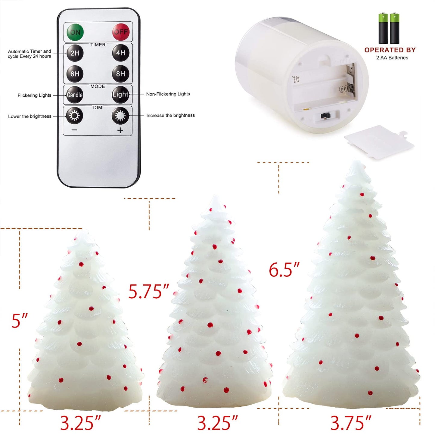 MELTONE LED Christmas Candles with Remote: Handmade Carved Christmas Tree Real Wax Holiday Flameless Candles - Home Party Bedroom Xmas Holiday Easter