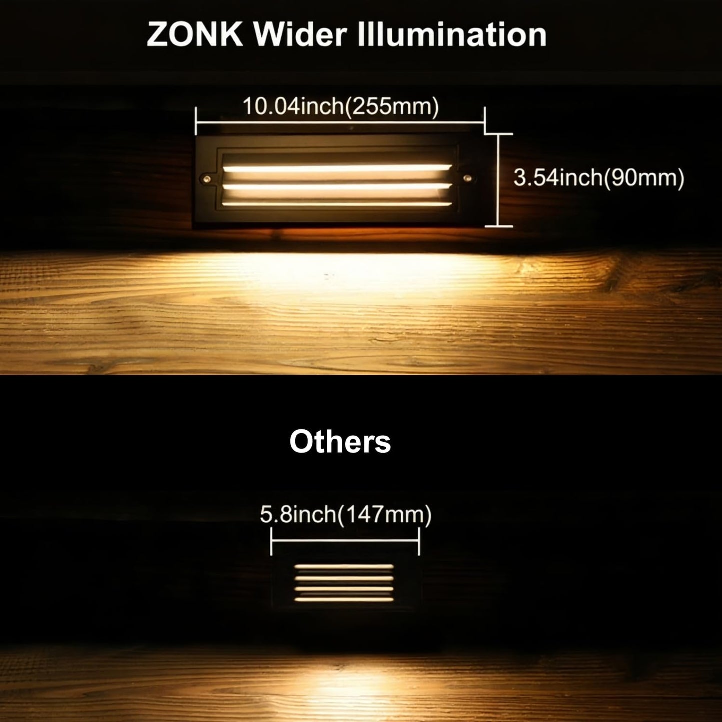 ZONK LED Step Lights Outdoor Indoor 120V, 10Inch Landscape Pathway Stair Lights 6W, 3000K Non-dimmable IP65 Waterproof Staircase Light, Deck Lighting