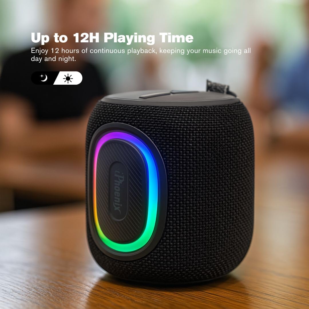 iphoenix IP190 Portable Bluetooth Speaker - RGB Lights, Deep Bass, 8H Playtime, TWS Pairing, IPX6 Waterproof Wireless Speaker for Outdoor & Indoor Use