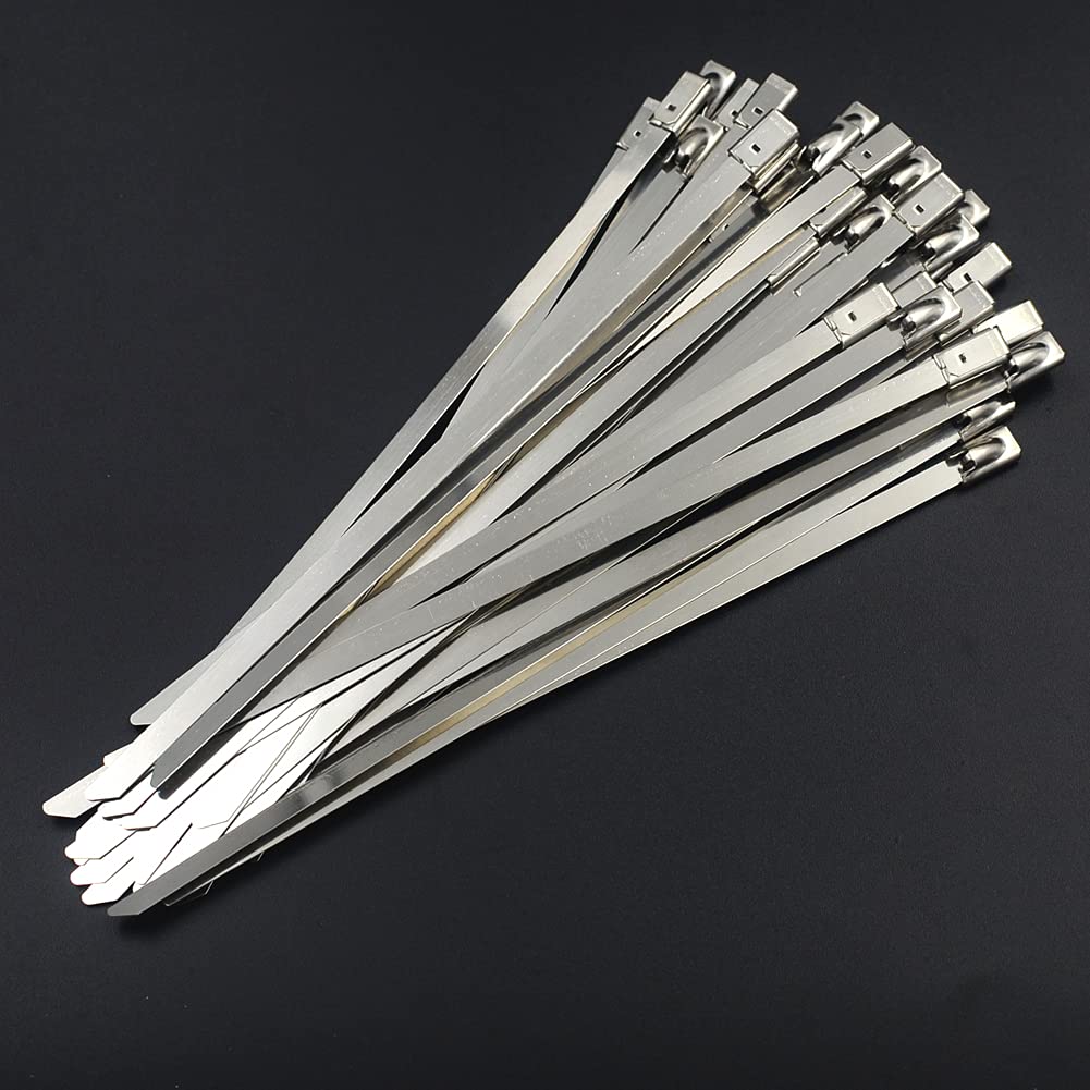 DGOL 110 packs 3 Sizes 304 Stainless Steel Cable Ties Wrap 5.9, 9.9, 11.8 inch Heavy Duty Self Locking Metal Zip Fence Repair Tie Clamps Kit
