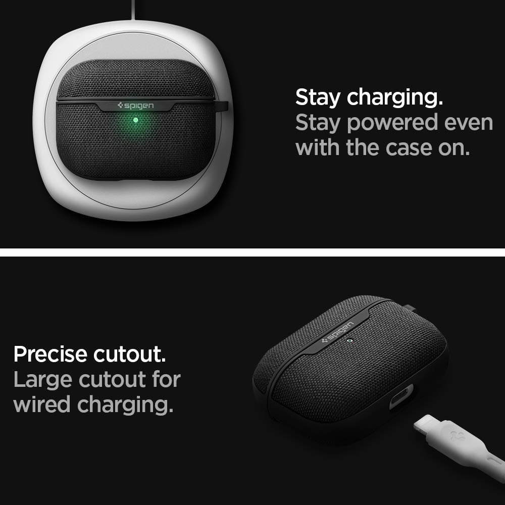 Spigen Urban Fit Designed for AirPods Pro Case (2019) Premium Fabric Cover with Carabiner - Black