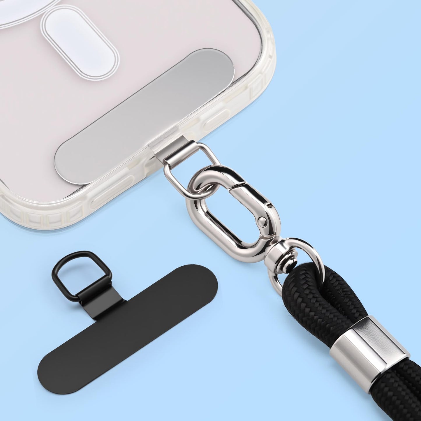 Qyoocom 0.4mm Ultra Thin Phone Lanyard Tether Pads, 4 Pack Stainless Steel Universal Strap Adapter, No Adhesive Tear Resistant for Full-Cover Cases