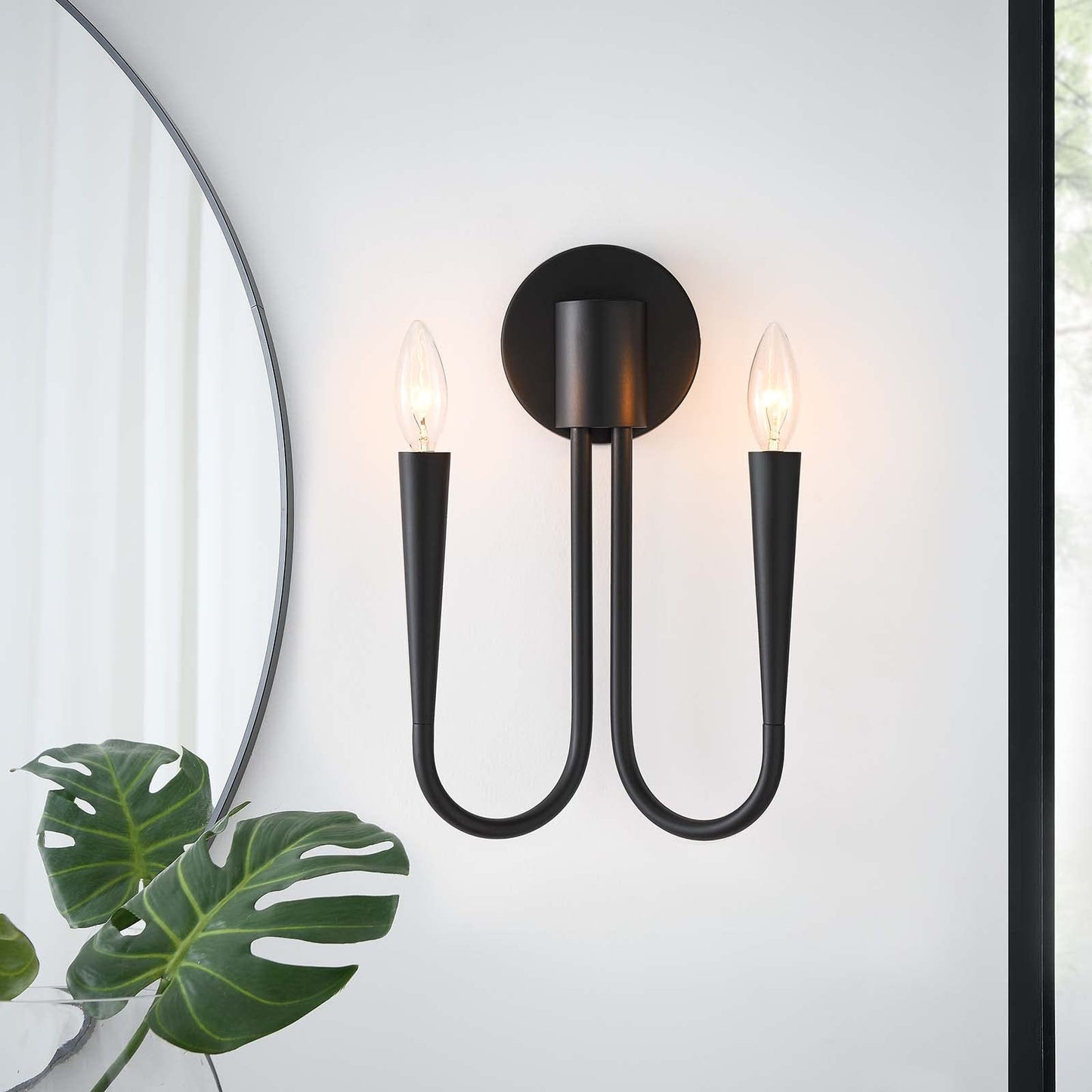 Modway Penrose 2-Light Wall Sconce in Black, 9 x 4 x 13.5