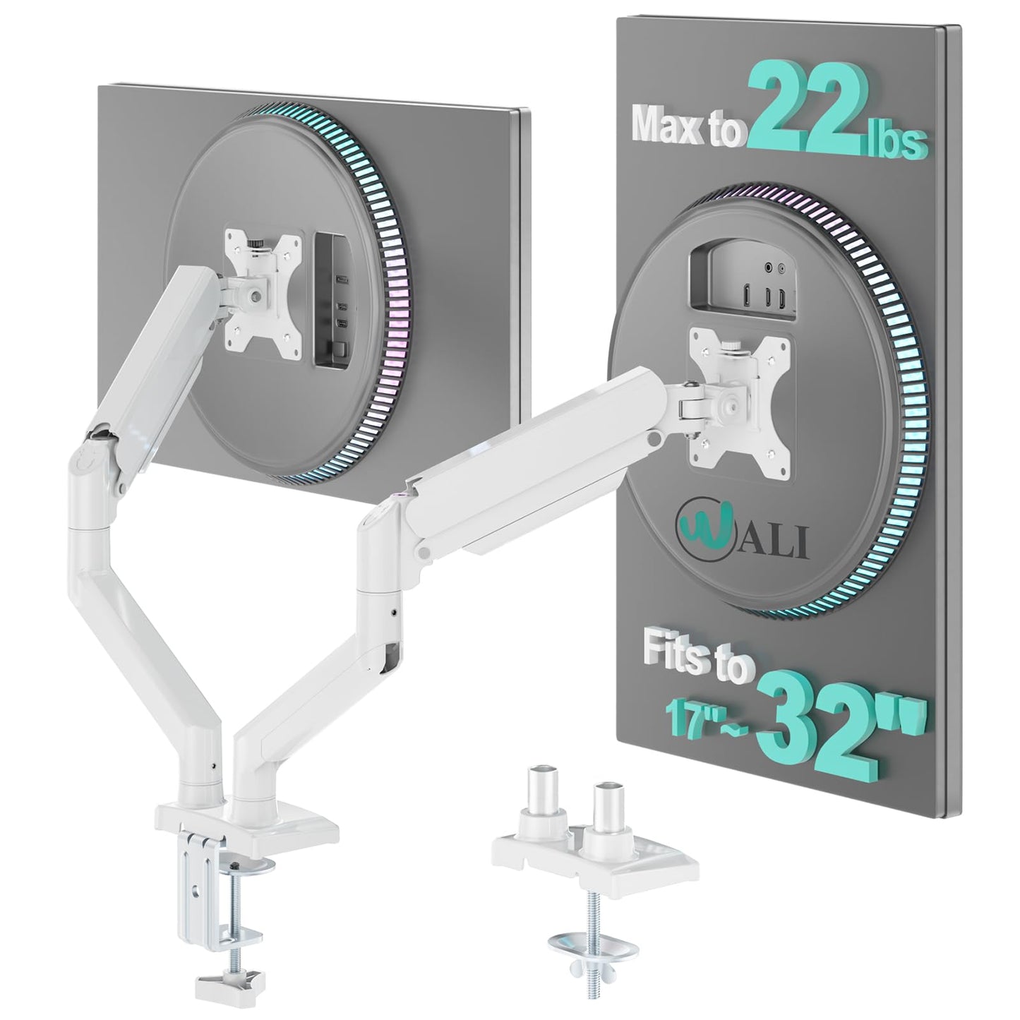 WALI Dual Monitor Stand, Adjustable Arm Monitor Mount for 2 Monitors up to 32 Inch,19.8lbs Capacity (GSMP002W), White by WALI