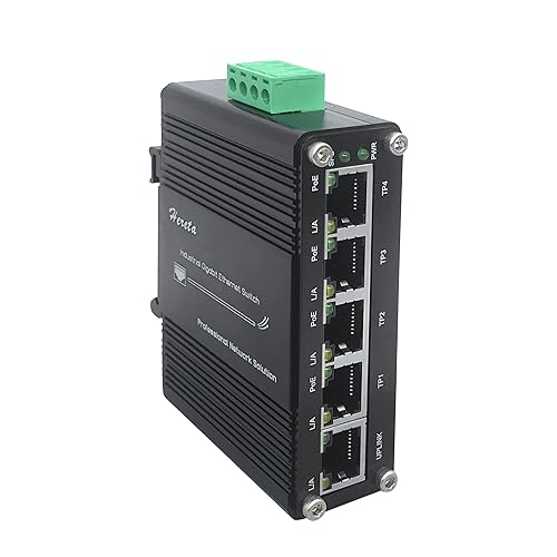 Industrial Gigabit Ethernet PoE+ Switch 5-Port 10/100/1000BASE-T Auto-MDI/MDI-X Half/Full Duplex Compact 30W PoE+ Ethernet Switch 12~48VDC Wide Range