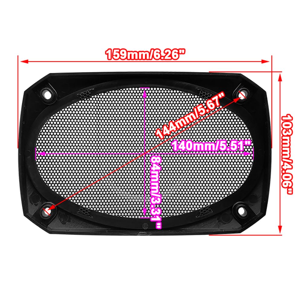 2X DRPSODAC Rectangular Speaker Dust Grill Cover ABS Plastic Decorative Circle Metal Mesh Protection for 4x6 inch Loudspeakers (Gray)