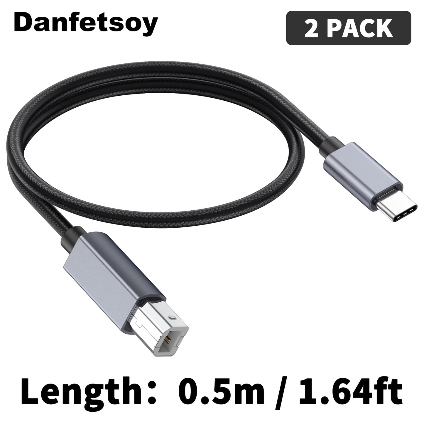 Danfetsoy USB C to USB B Cable1.6ft, USB C Printer Cable Male to Male Suitable for Printer, Scanner, MIDI Keyboard, DJ Controller, etc (0.5m/1.6feet)