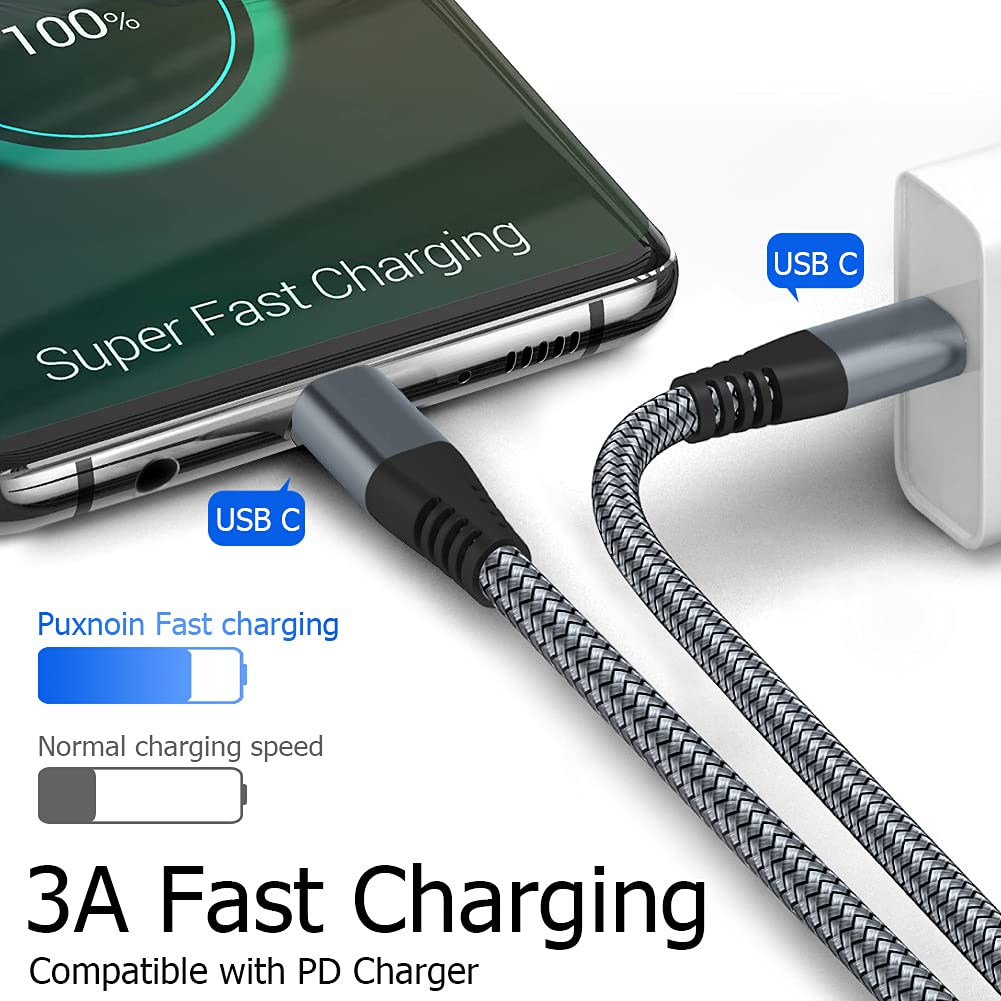 Puxnoin USB C to USB C Cable 6ft 60w, 3Pack USB C Cable, PD Type C Charging Cable Fast Charging Compatible with iPhone 15, MacBook Pro, iPad Pro