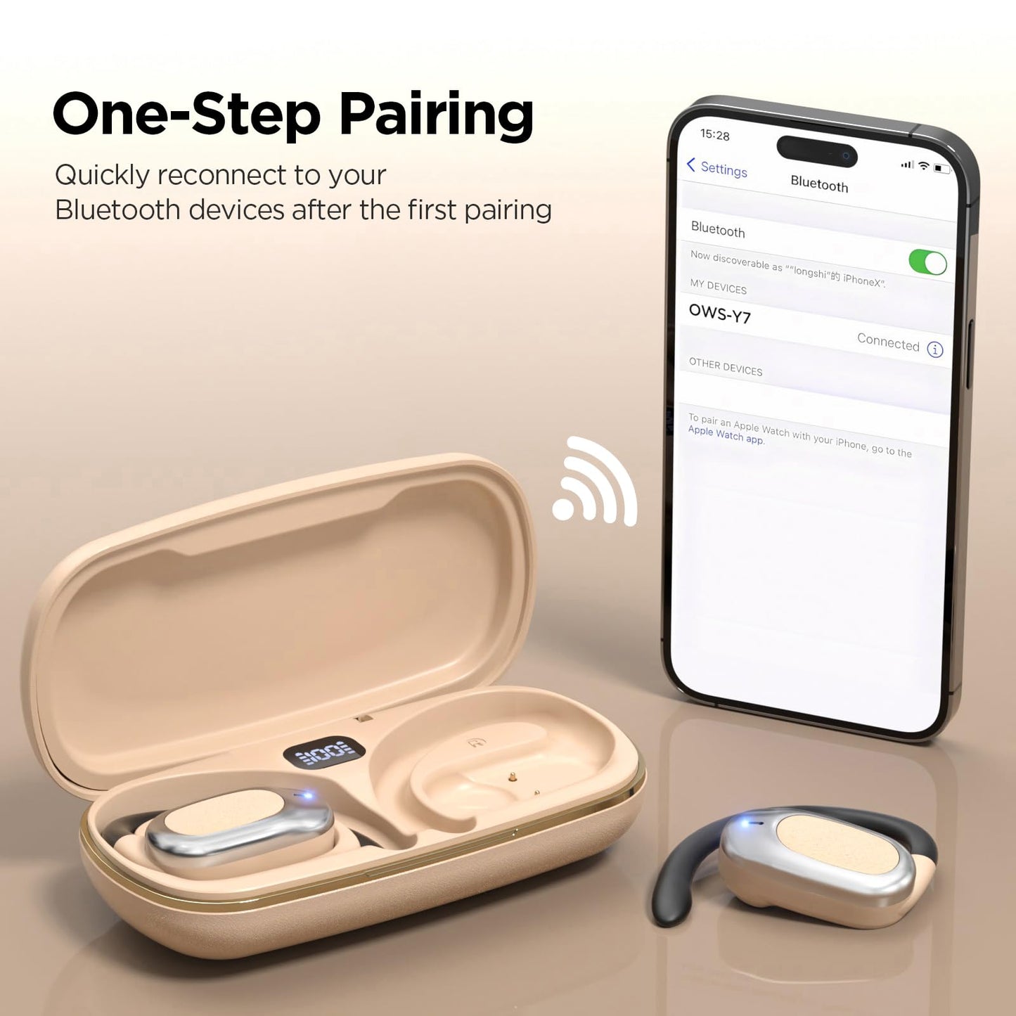 Open Ear Wireless Headphones Air Conduction Earbuds with Mic 42H Playtime Clear Calls LED Digital Display Over Earphones Lightweight Waterproof Secure