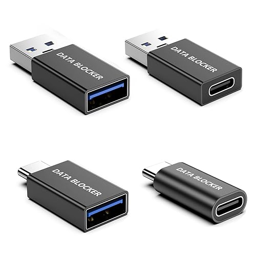 4 Kinds of USB Data Blocker Adapter, USB C Data Blocker for iPhone 15 16 17 and for Android Phone or for ipad, A to A & A to C & C to C & C to A Only…