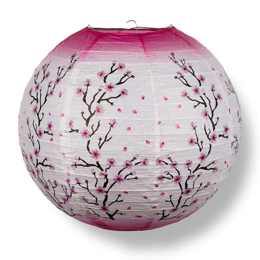 Quasimoon Paperlanternstore.com 5 Pack - 14 Inch Pink Cherry Blossom Tree Japanese Paper Lantern, Hanging Party Decoration Combo Set