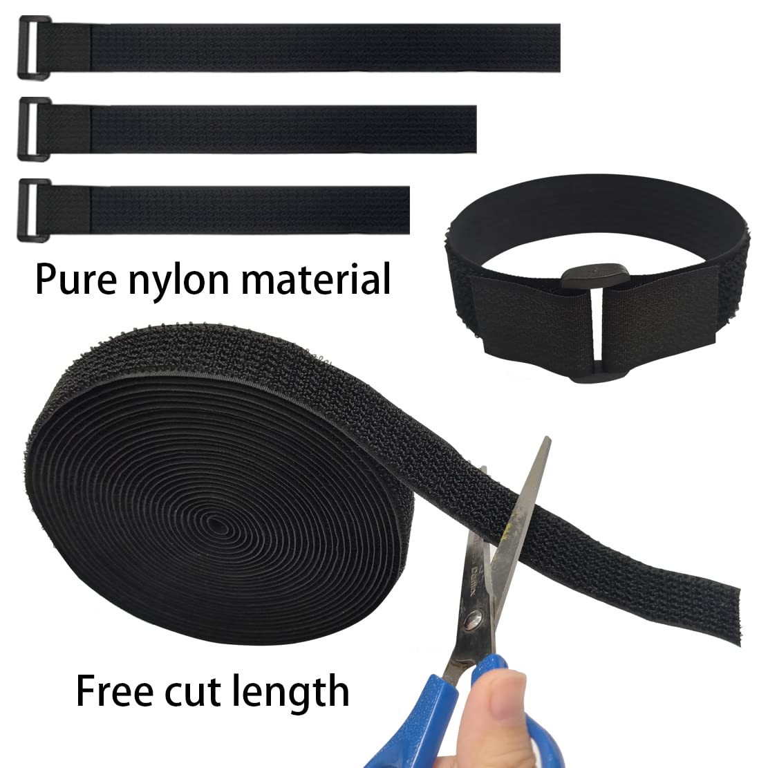 UONIKA 40ft Hook and Loop Straps with 60 Buckles, Adjustable Reusable Cable Straps, Arbitrarily Cut Fixing Nylon Cinch Strap