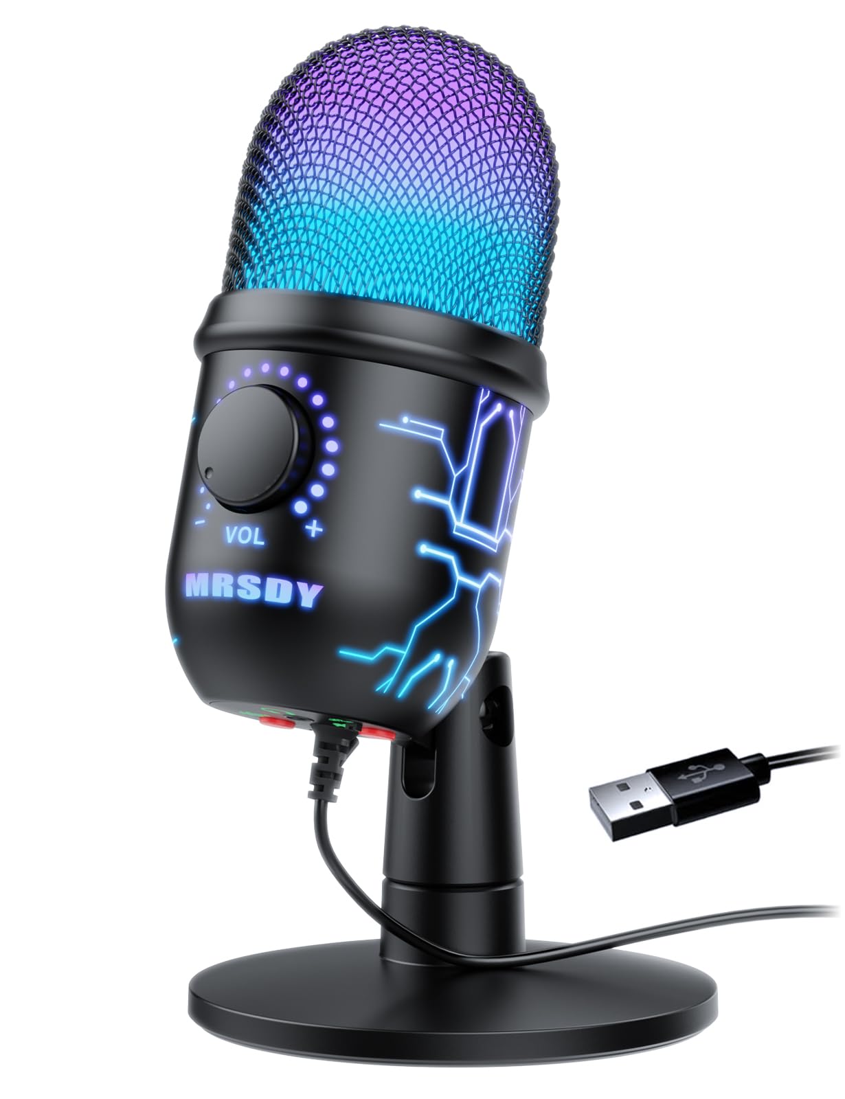 MRSDY Gaming Microphone, USB Computer Microphone for PC, Mac, PS4/5, Condenser Podcast Mic for Studio Recording, YouTube, Streaming, with Headphone
