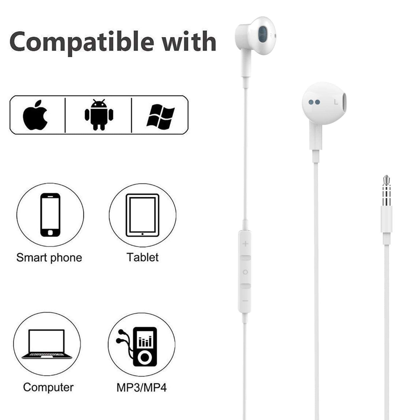 Hi-Res Extra Bass Earbuds Noise Isolating in-Ear Headphones Wired Earbuds with Microphone for iPhone, iPod, iPad, MP3, Huawei, Samsung, Lightweight
