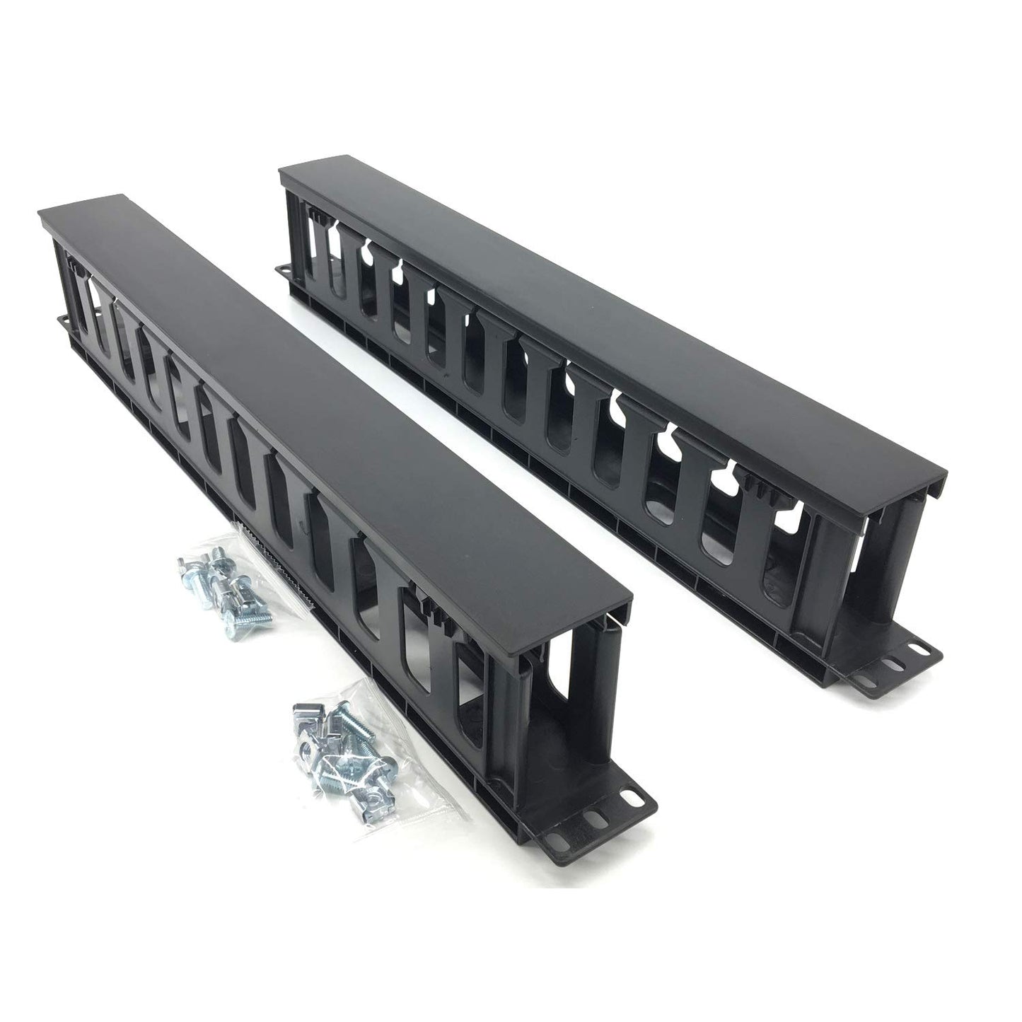 QiaoYoubang 2 Pack 1U 12 Slot Horizontal Rack Mount Cable Management Organizer Plastic 19" Rack Mount with M6 Screws and Cage Nuts (PCMB12S2PC)