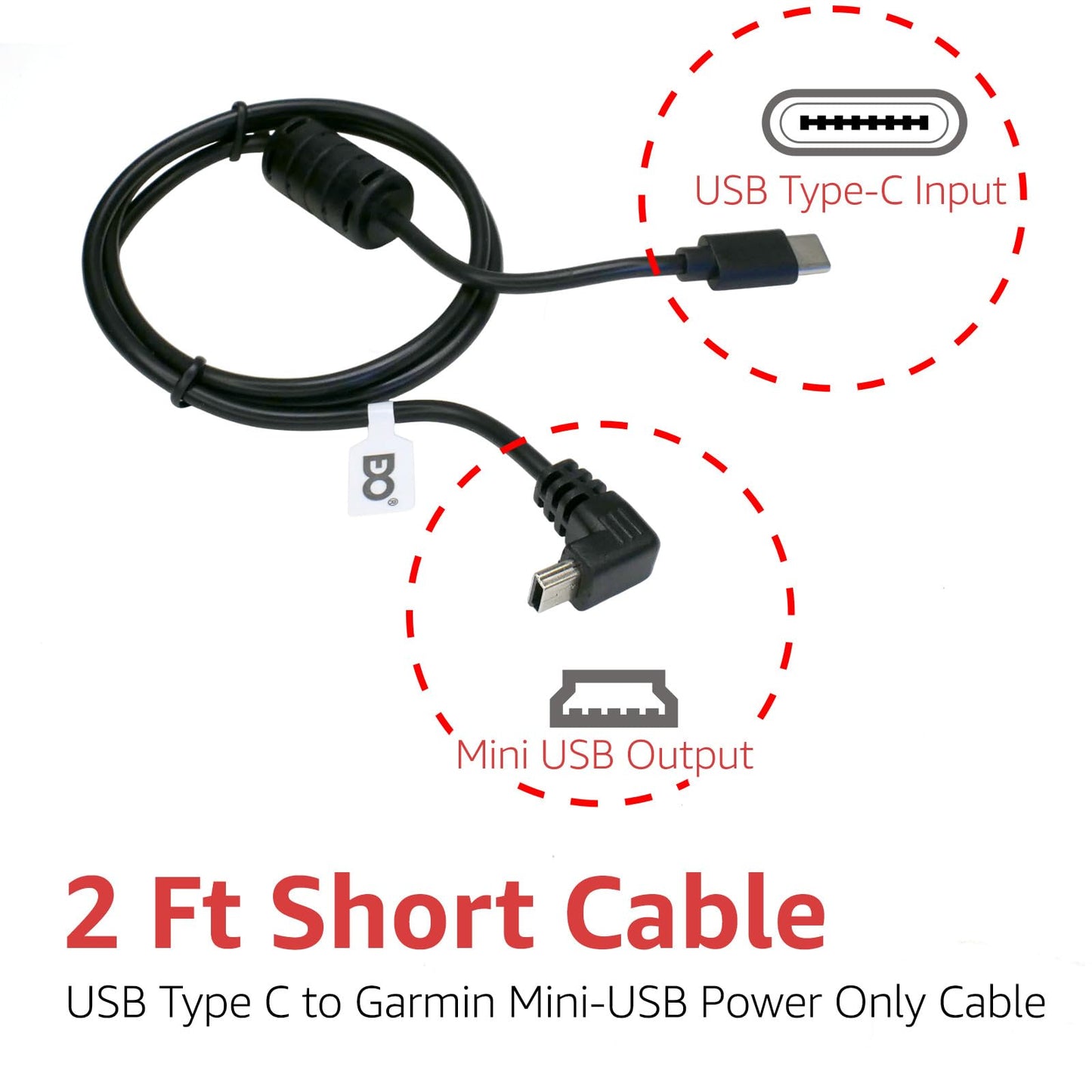 EDO Tech USB-C to Mini USB Car Charger Power Cord for Garmin Nuvi Drive DriveSmart DriveAssist DriveTrack RV Auto Handheld Navigation GPS (2 Ft)