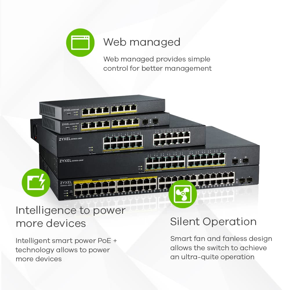 Zyxel 16 Port Ethernet Switch | Smart Managed Gigabit Network Switch | 16x GbE RJ-45 Ports | 32 Gbps Switching Capacity | Wall or Rack Mount, Mounting