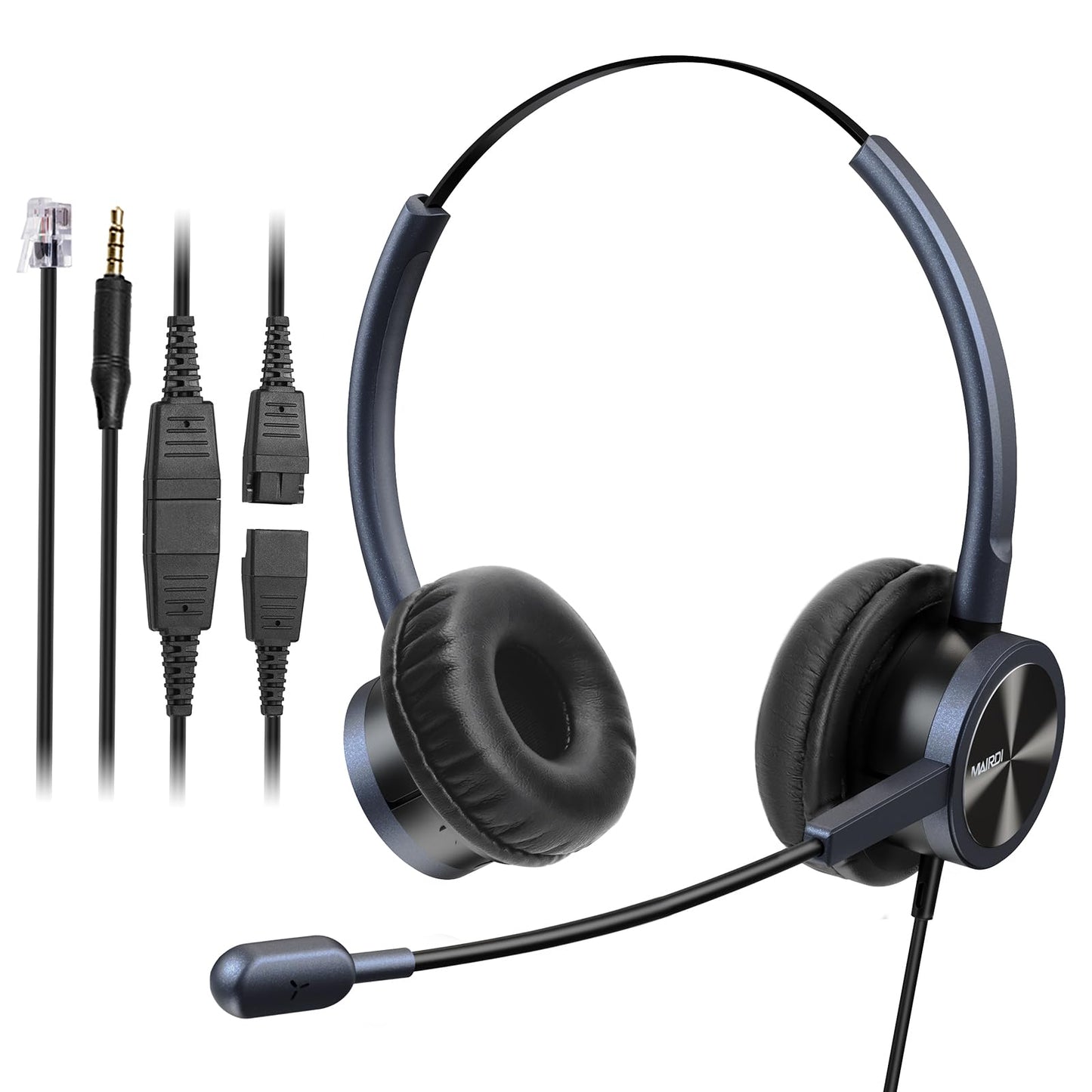 MAIRDI Telephone Headset with Microphone Noise Canceling, Binaural with RJ9 Jack & 3.5mm Connector for Office Call Center Deskphone Cell Phone PC