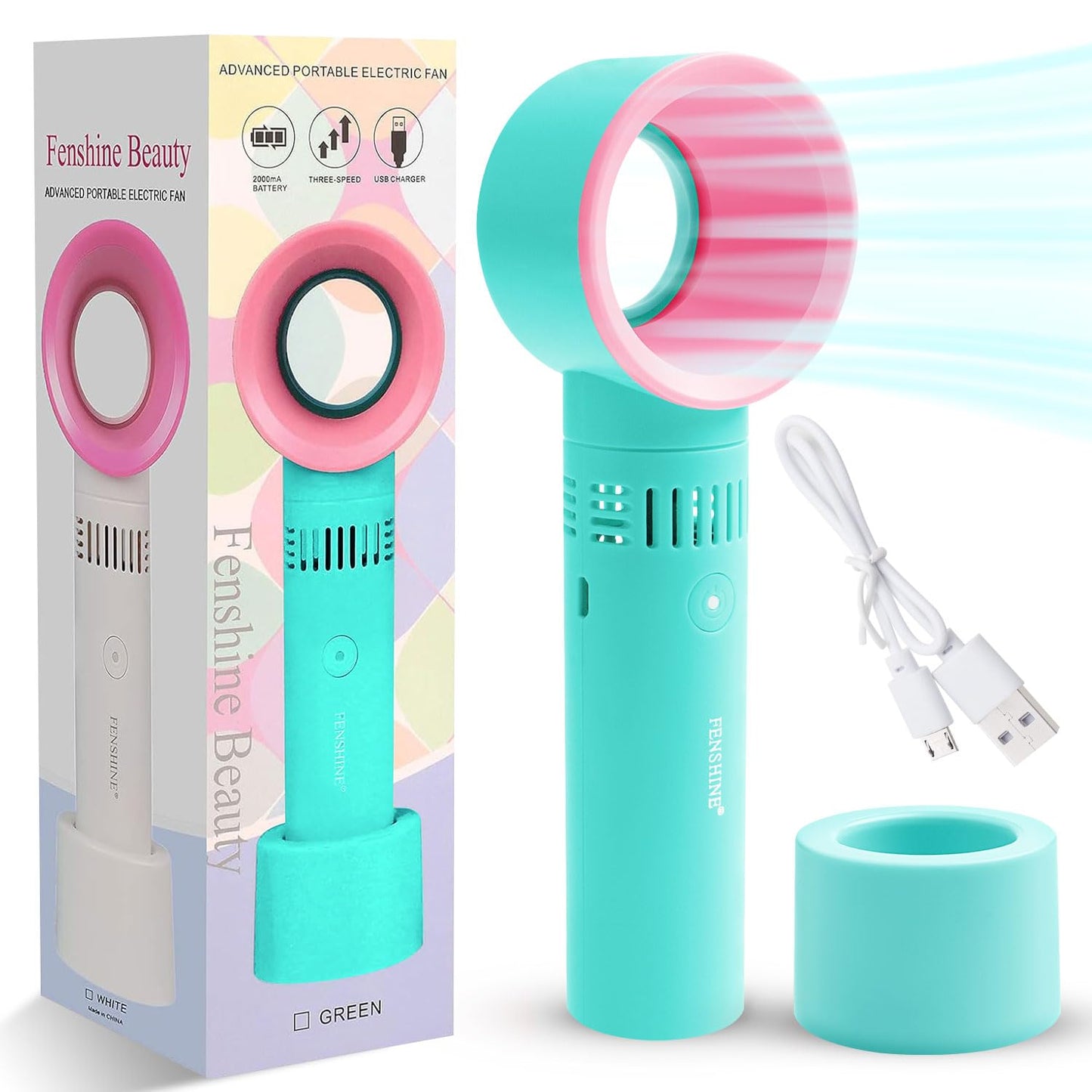 fenshine Portable USB Rechargeable Mini Fan Eyelash Fan Dryer Bladeless Handheld for Eyelash Extension, Air Conditioning Blower for Essential Eyelash