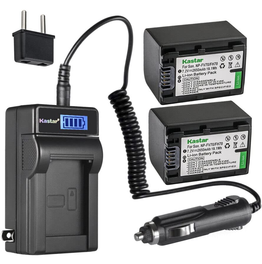 Kastar 2-Pack NP-FV70 Battery and LCD AC Charger Compatible with Sony FDR-AX700, FDR-AX33, FDR-AX43, FDR-AX53, FDR-AXP55, HDR-CX110, HDR-CX115