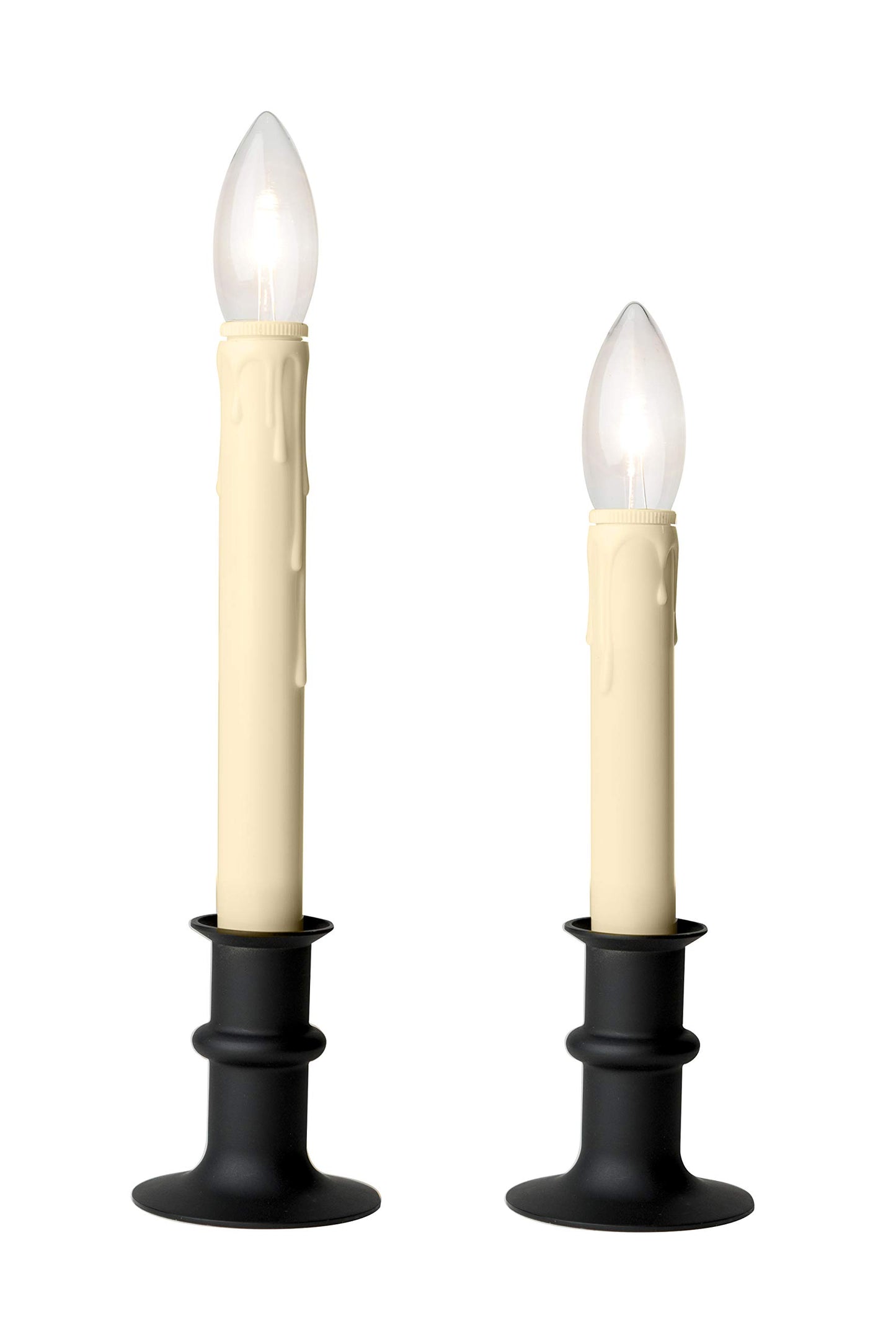 Celestial Lights Set of Four Adjustable Height Battery Operated LED Window Candles with Daily Timer Ivory Candle Stick. (Black Oynx)