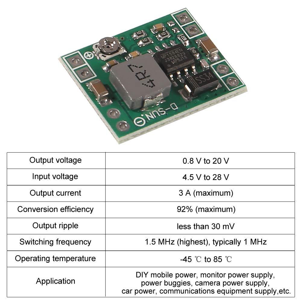 AITRIP 8 Pack Mini MP1584EN DC-DC Buck Converter Adjustable Power Supply Module 24V to 12V 9V 5V 3VCompatible with Arduino Raspberry Pi