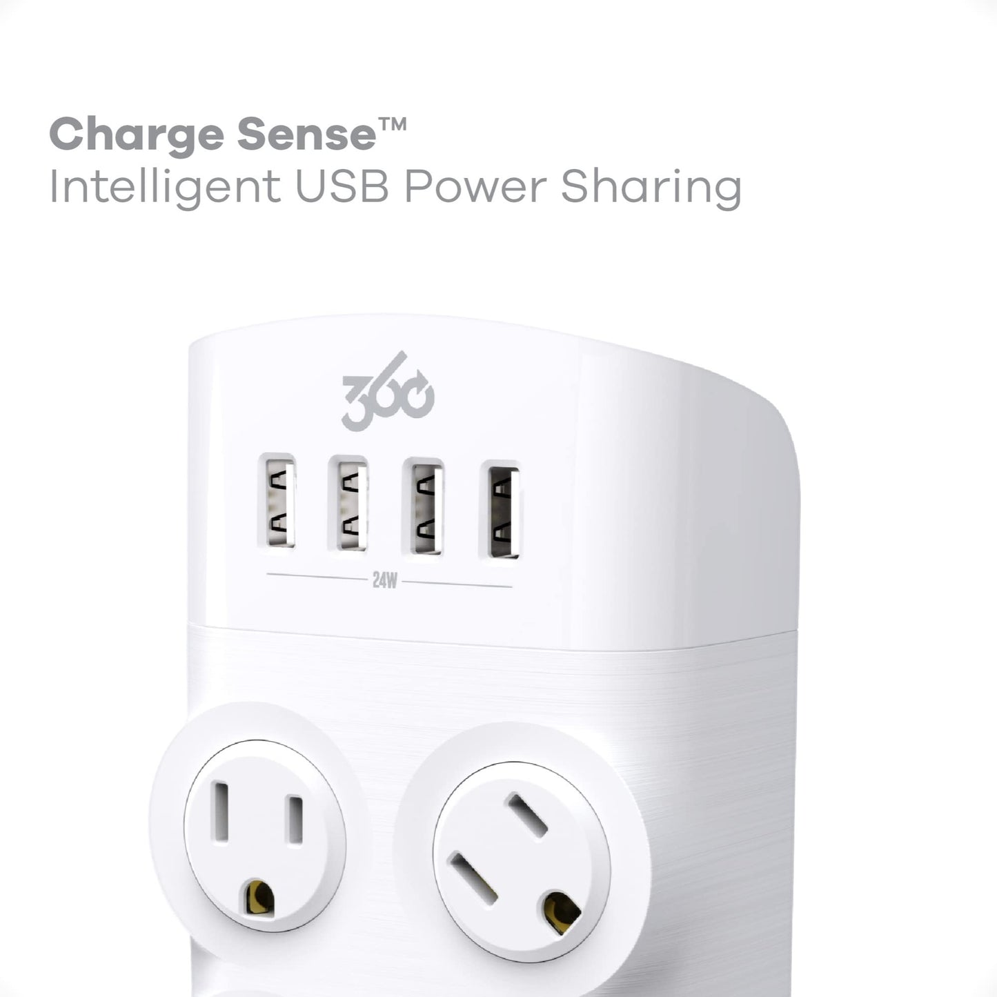 360 Electrical Revolve Wall Tap Power Surge Protector with 4 USB Ports, 4 24 W Rotating Outlets, Multi Plug Outlet Splitter, Adapter for Electric Wall