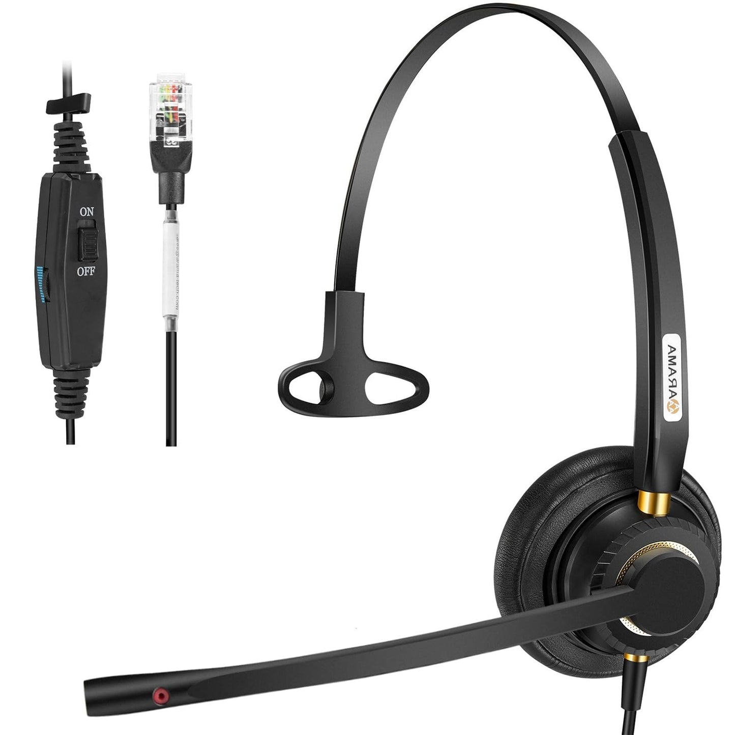 Arama Corded Telephone Headset Mono w/Noise Canceling Mic for Polycom Mitel Avaya Aastra Allworx Adtran Alcatel Lucent AltiGen Comdial Digium Gigaset