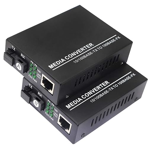 XMSJSIY Fiber Ethernet Media Converter, Single-Mode 10/100Base-TX to 100Base-FX, RJ45 to SC, Fiber Transceiver Up to 25KM (1 Pair)